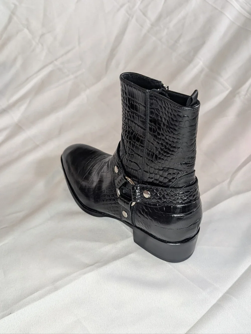 Saint Laurent Black Croc-Embossed Harness Western Boot - Picture 8 of 13